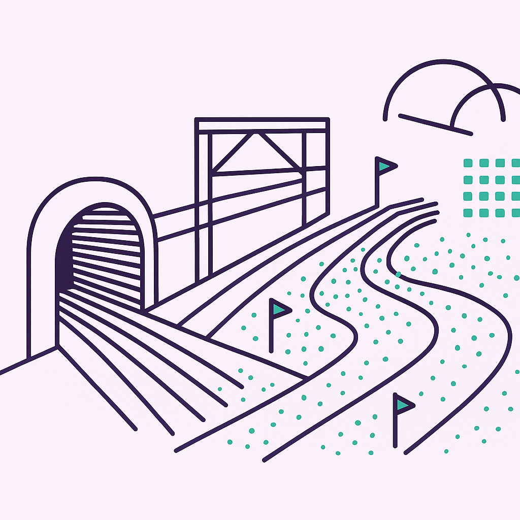 Illustrated mobile LiDAR field corridor with route waypoints
